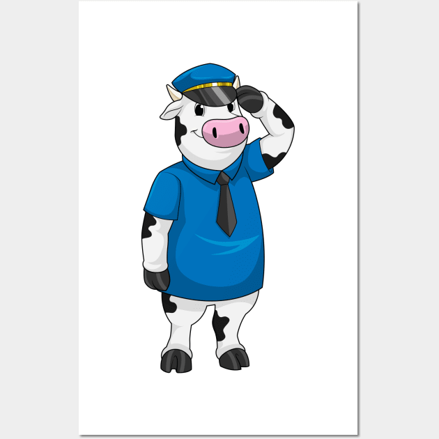 Cow as Police officer with Police hat Wall Art by Markus Schnabel